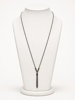 Silver-Tone Lariat Tassel Necklace Long Pendant Chain